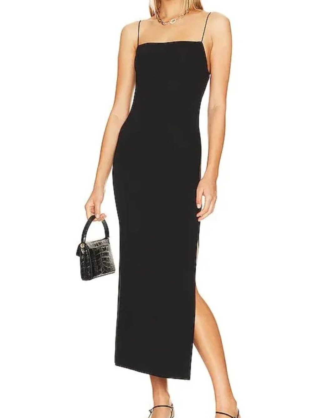 Enza Costa Italian Strappy Side Slit Maxi Dress (XS Black)
